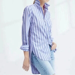 Frank & Eileen Greyson Blue Pink and White Stripe Shirt Size XS Made in Italy
